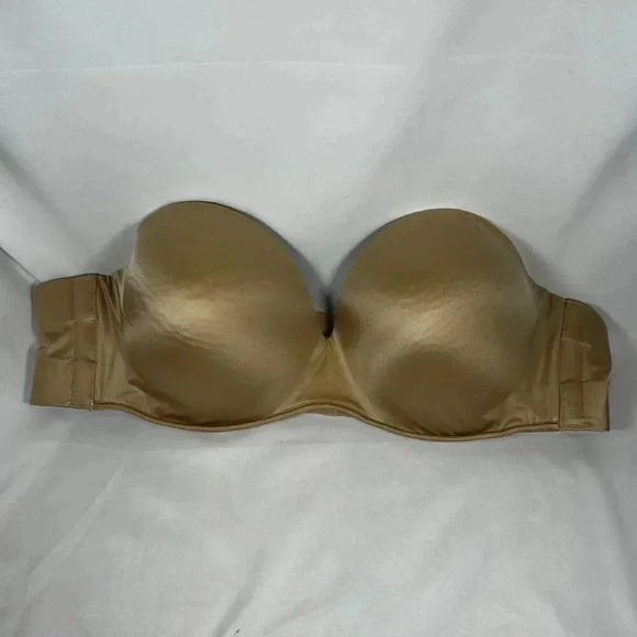 Cacique Size 46C Strapless Underwire Bra 5 Hook Tan Beige Balconette Silicone - Picture 1 of 8